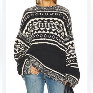 Free People Dani Pattern Sweater in Black and White